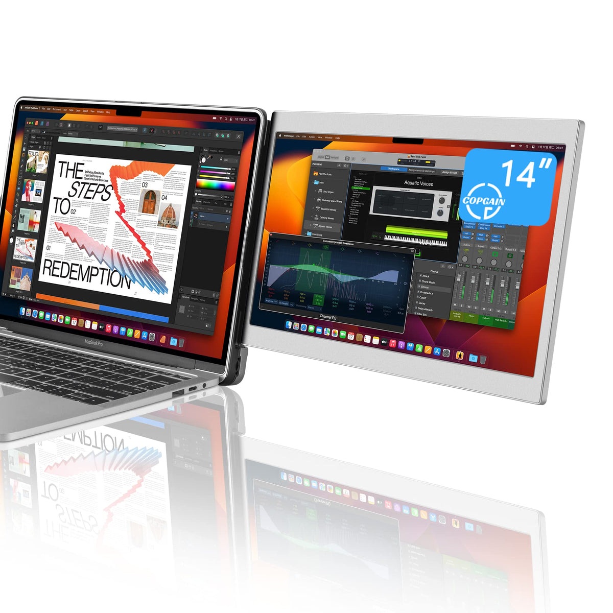 CopGain P1M mounted on MacBook for seamless dual-screen workflow