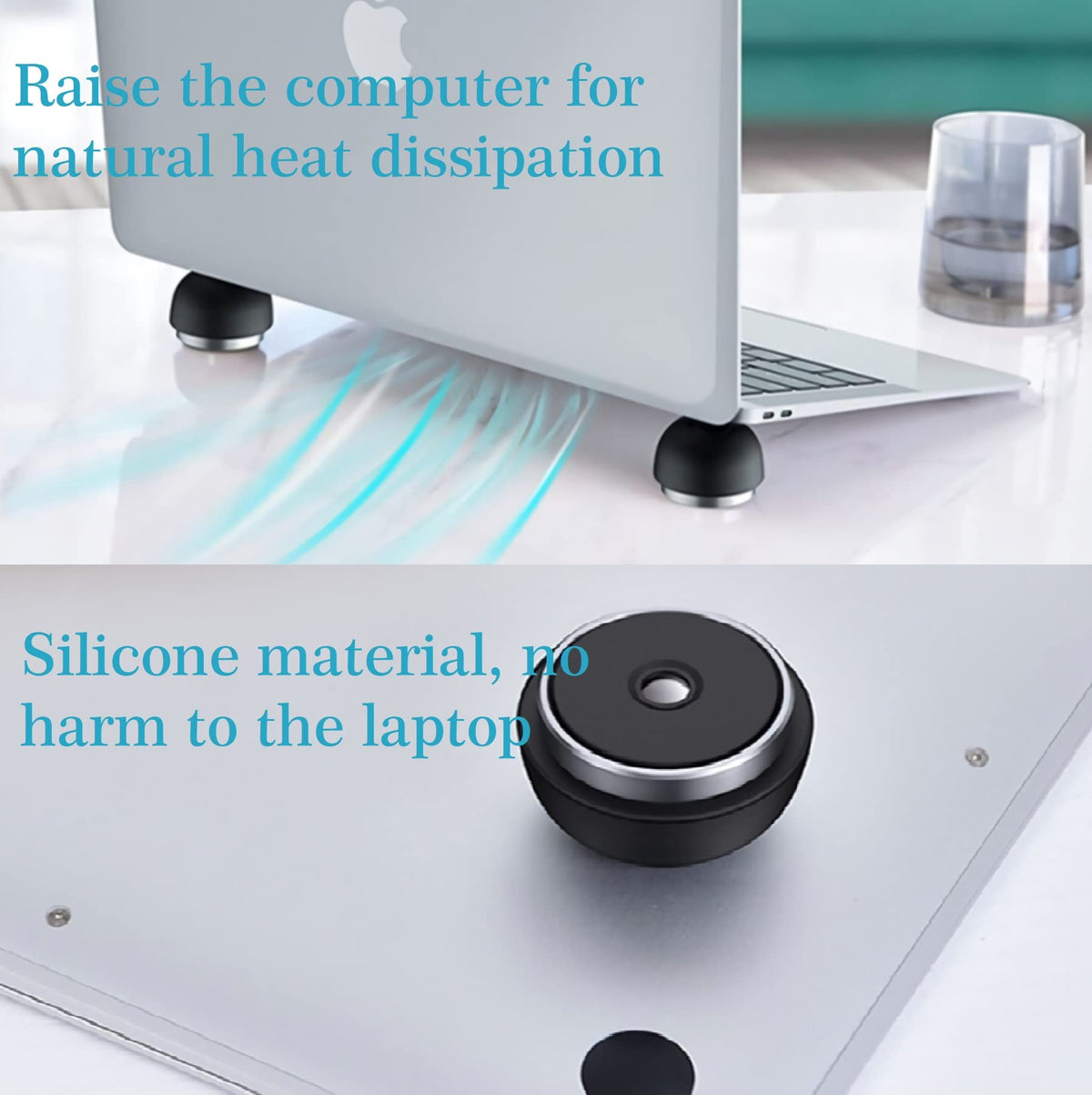 COPORA magnetic suction detail demonstrating strong adhesion and stable laptop support