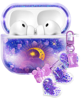 Coralogo front case view showing purple moon design and snug fit benefit