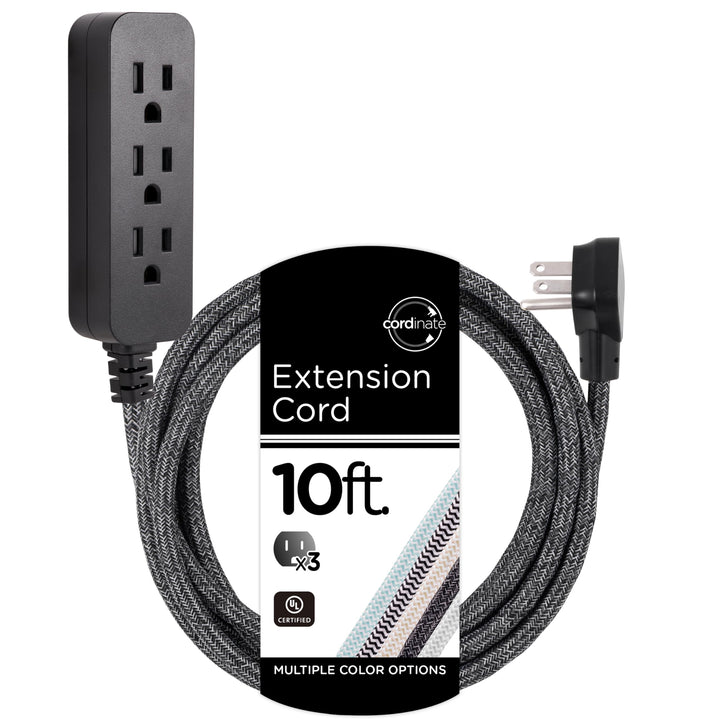 Cordinate 3-outlet braided extension cord with flat plug for space-saving setup