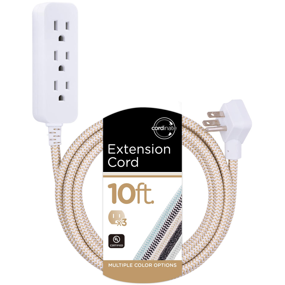 Cordinate 3-outlet surge protector with braided brown cord for tidy power at home.