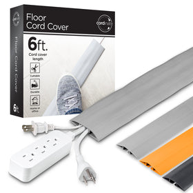 Cordinate 6ft floor cord cover left view shows discreet, trip-safe protection for cables.