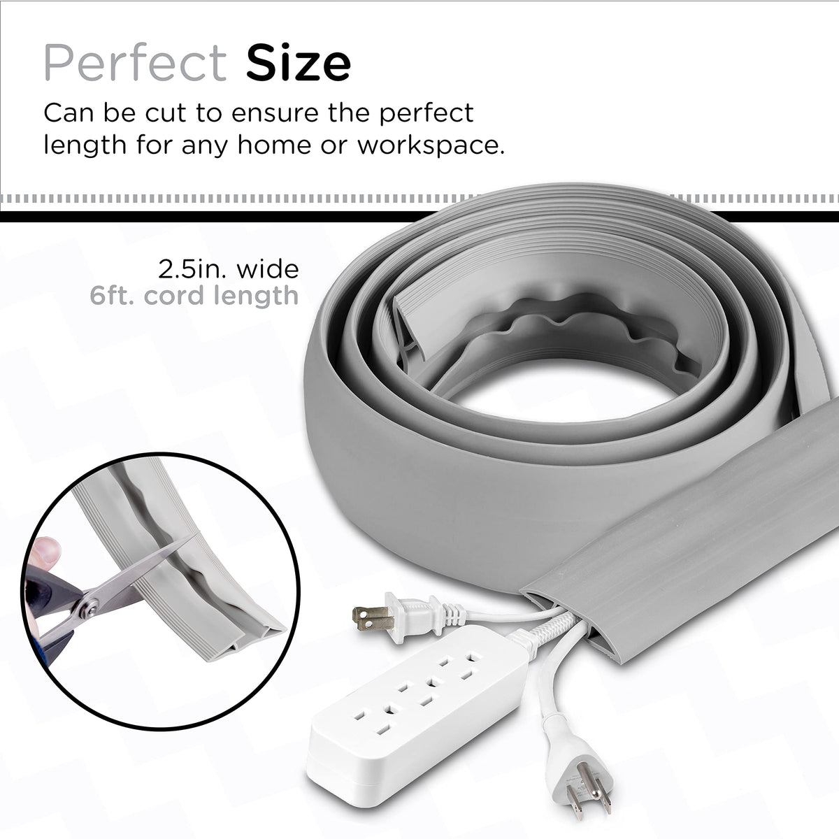 Cordinate 6ft floor cord cover right view demonstrates low-profile cable management for any space.