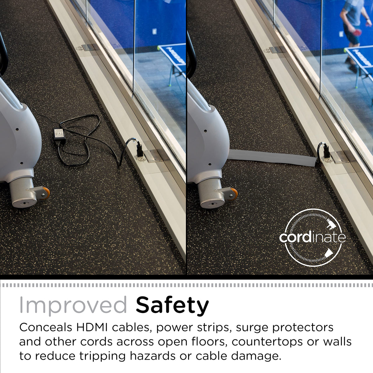 Cordinate floor cord cover top view shows a slim, decor-friendly silhouette.