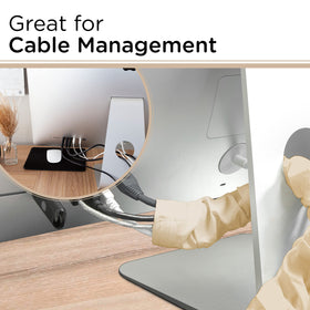 Cordinate fabric cord cover wrapped around desk cables keeps workspace organized