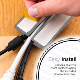 Cordinate cord hider on desk setup illustrates a neat, organized workspace.
