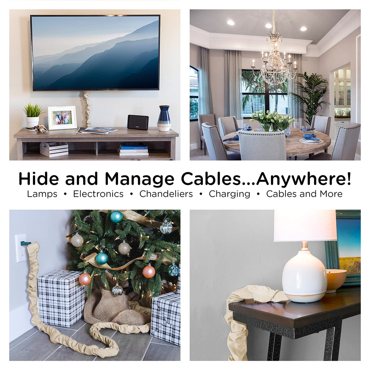 Cordinate champagne nylon cord cover adds color while tidying wiring