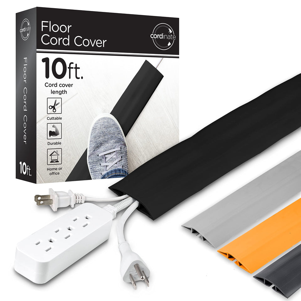 Cordinate floor cord cover on a hallway floor concealing cables safely