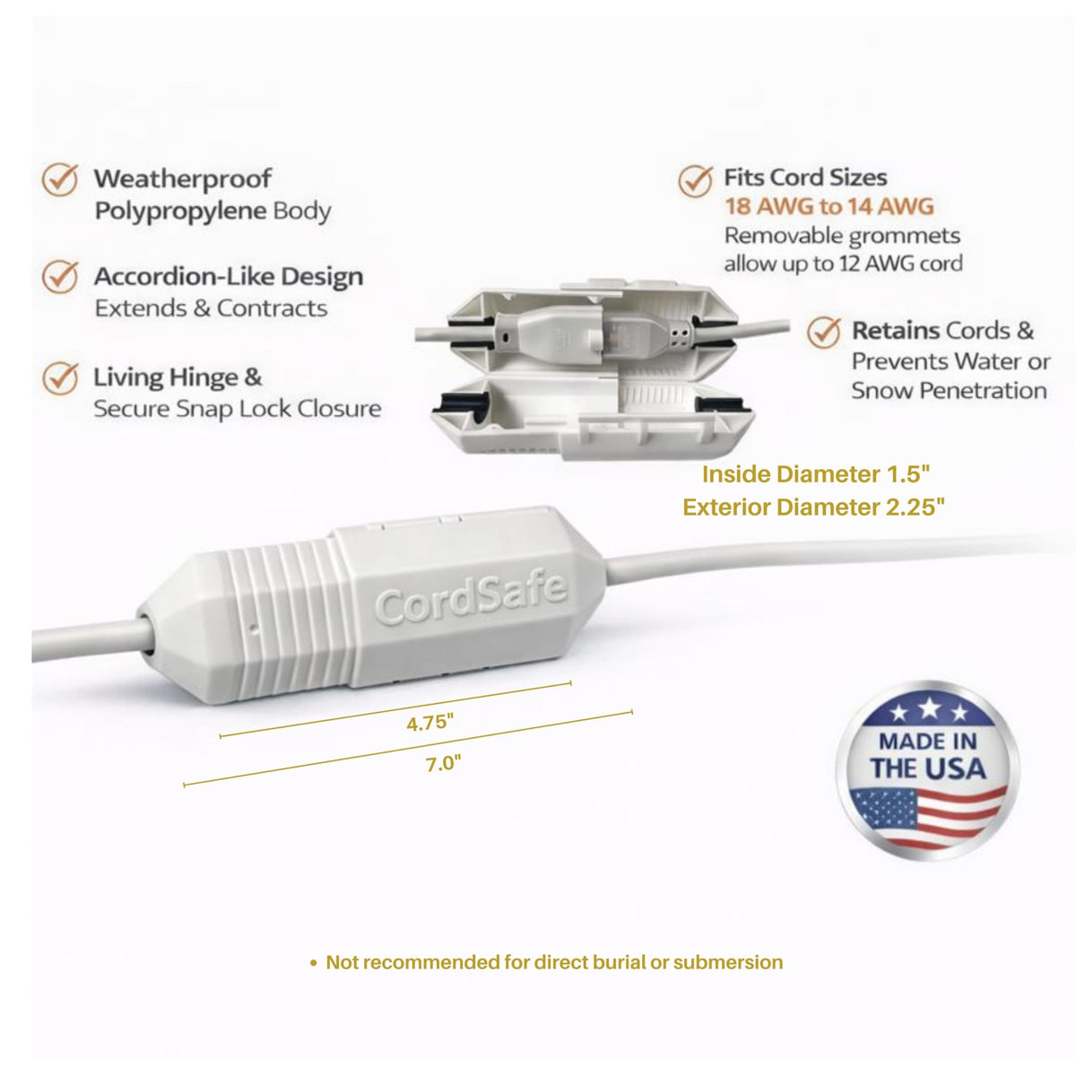 CordSafe Plus plug-stabilizer secures connections to prevent accidental unplugging.