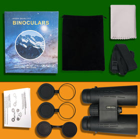 Coregreen included case, strap and lens covers displayed for travel convenience benefit