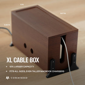 COREMINDED box open showing roomy interior for tall chargers and neat storage
