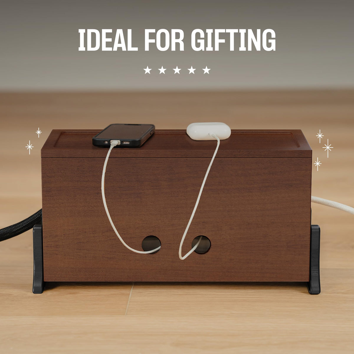 COREMINDED close-up of wood grain finish for durable, stylish cord hider