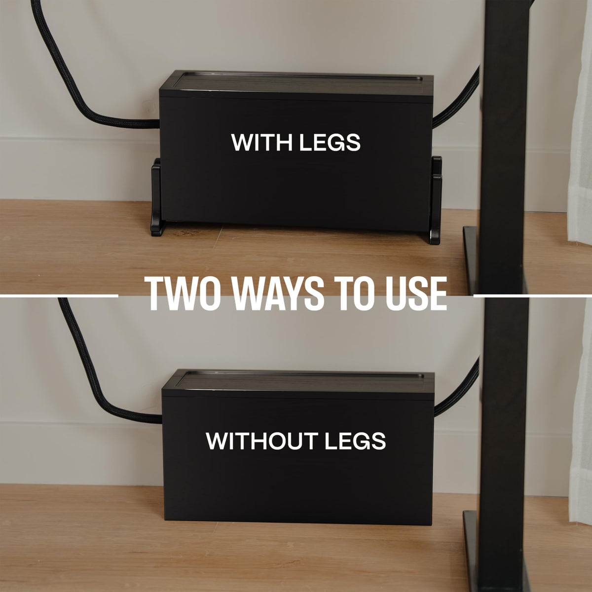 COREMINDED desk setup with hidden power strip enhancing workspace cleanliness