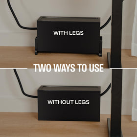 COREMINDED desk setup with hidden power strip enhancing workspace cleanliness