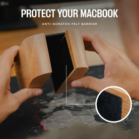 COREMINDED MacBook in stand side profile saving desk space