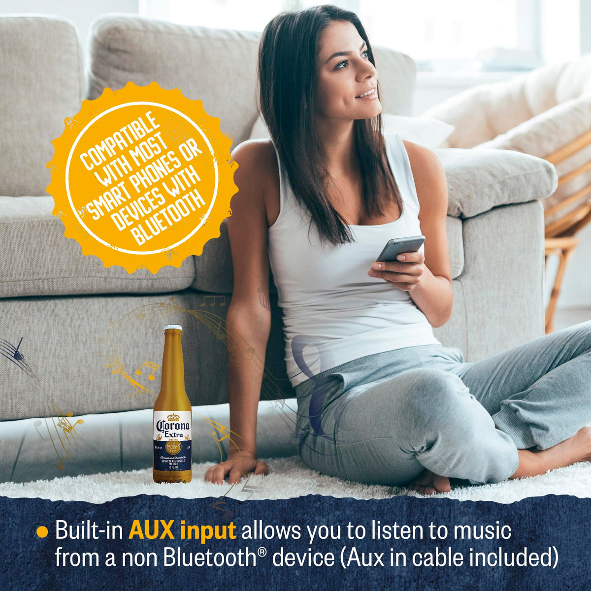 Corona Beer Bottle Bluetooth Speaker AUX port for wired listening