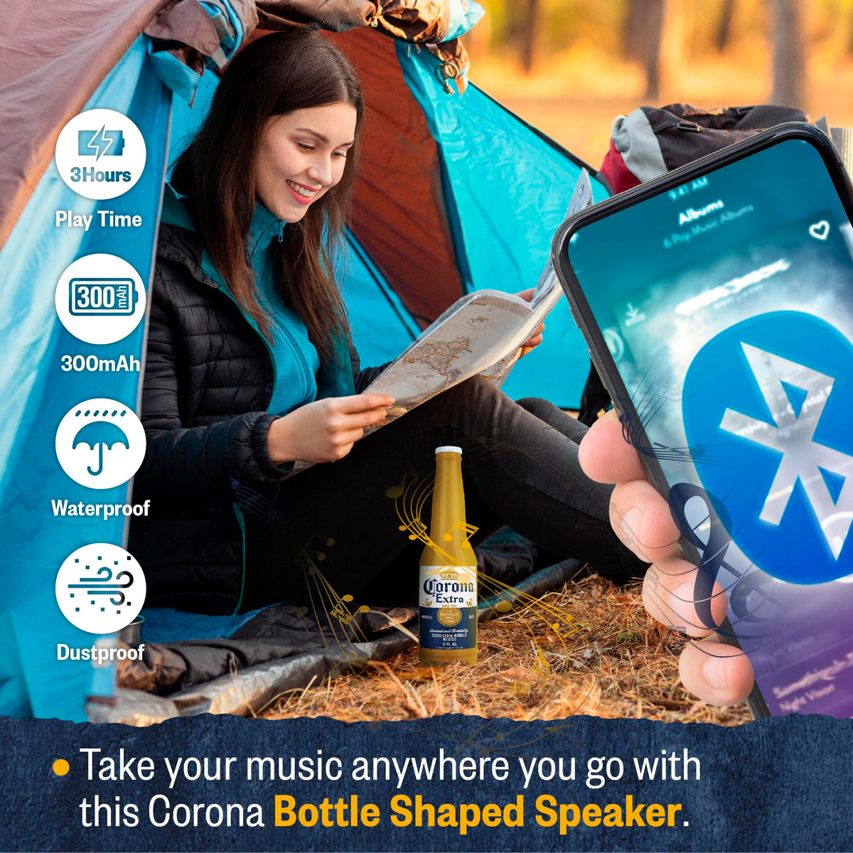 Corona Beer Bottle Bluetooth Speaker with packaging, ready to gift