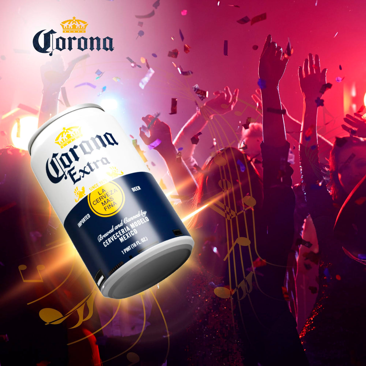 Corona Can Bluetooth Speaker beach scene, enhances outdoor gatherings.