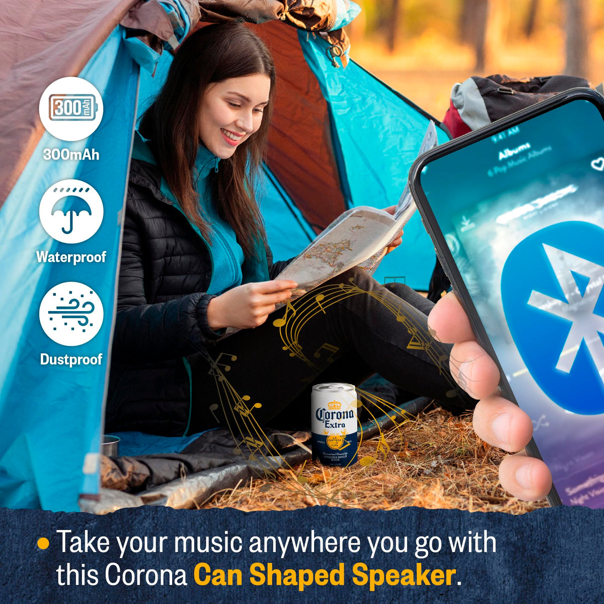 Corona Can Bluetooth Speaker packaging, compact box ready for gifting.