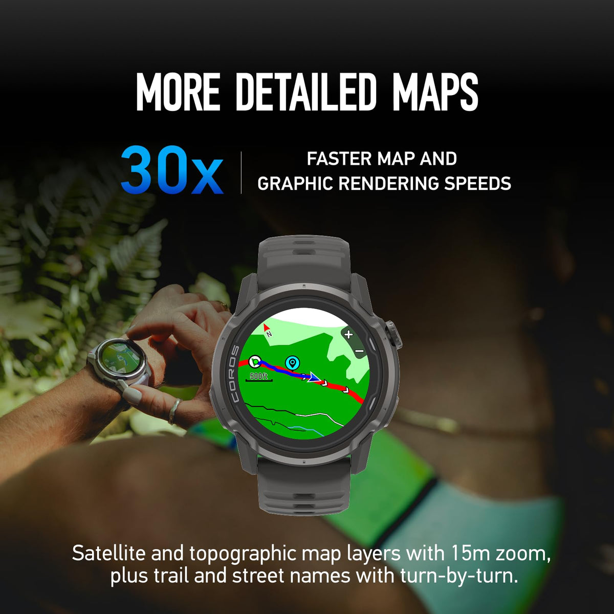 COROS APEX 4 battery life up to 65 hours for long expeditions.