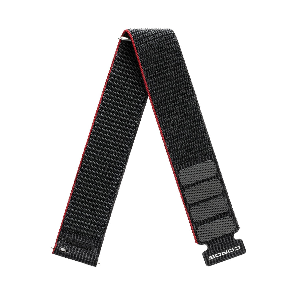 COROS Pace 3 22mm band in black nylon offers a secure, quick-release fit for active wear.
