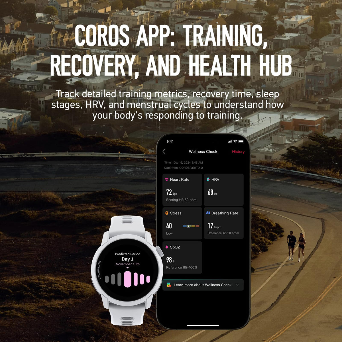 COROS PACE 4 nylon band keeps lightweight, breathable comfort.