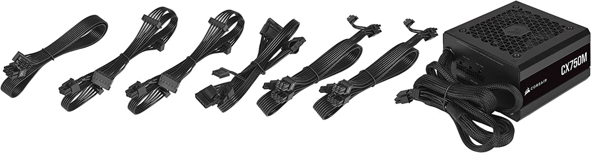 Corsair CX-M CX750M Renewed modular panel close-up showing selective cabling options.