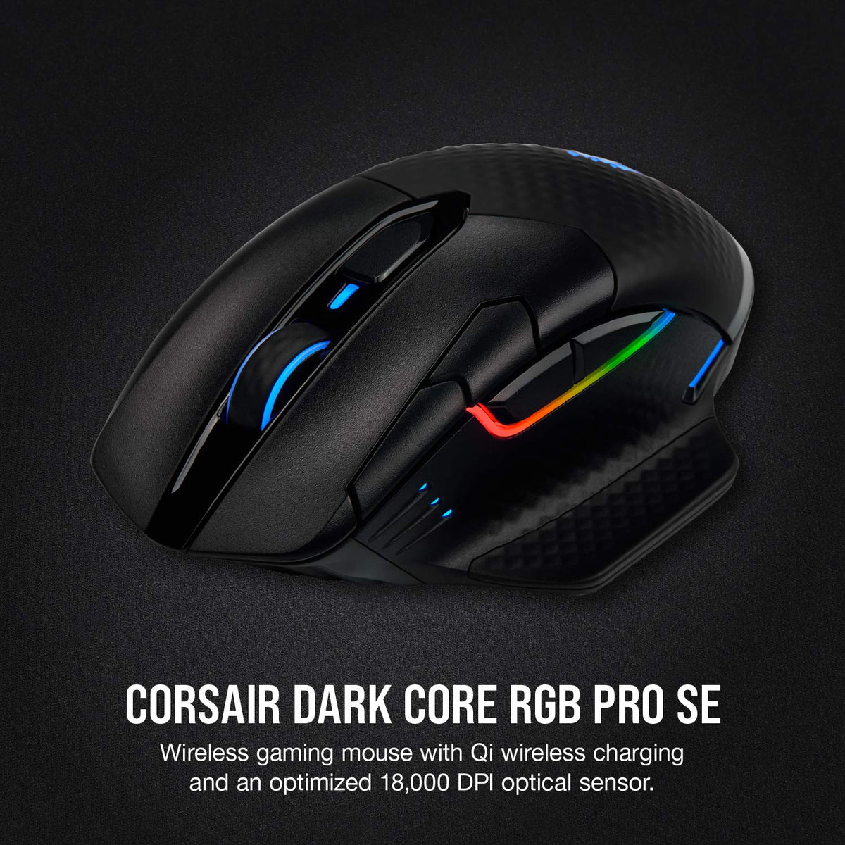 Corsair Dark Core RGB PRO SE top view with RGB light bar and DPI controls