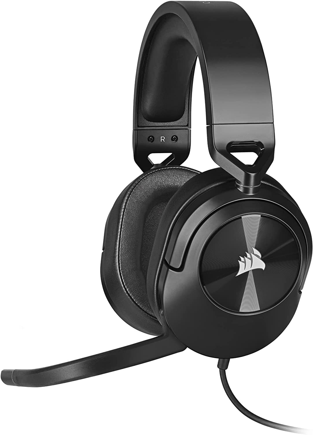 Corsair HS55 front view showing carbon finish and lightweight build benefit