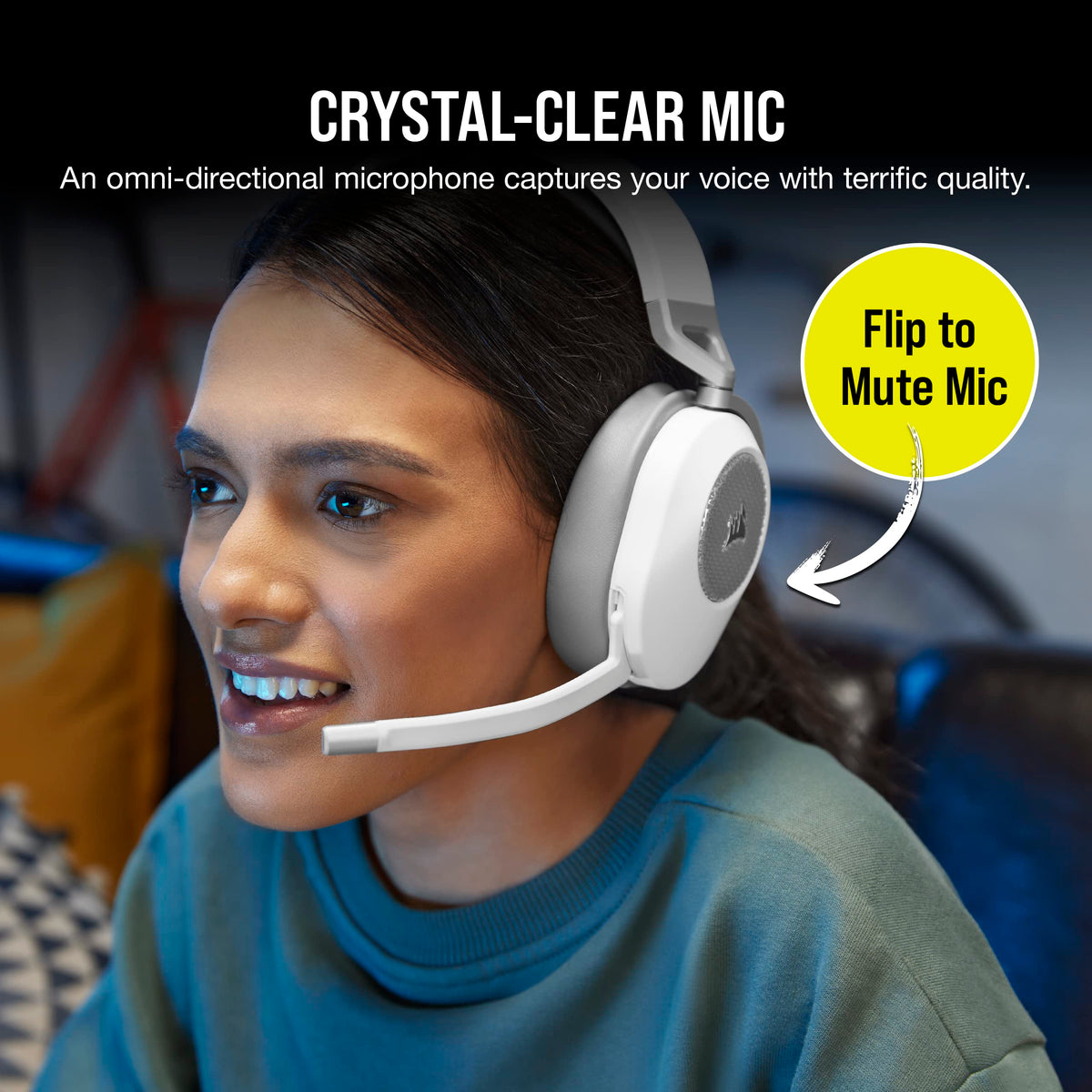 Corsair HS65 earpads closeup displaying leatherette memory foam comfort.