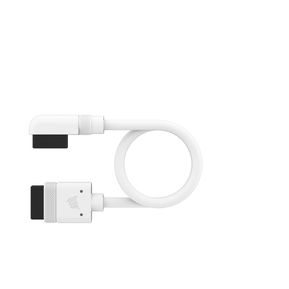 Corsair iCUE Link Slim Cables 200mm 90-degree white, flexible orientation for case airflow.