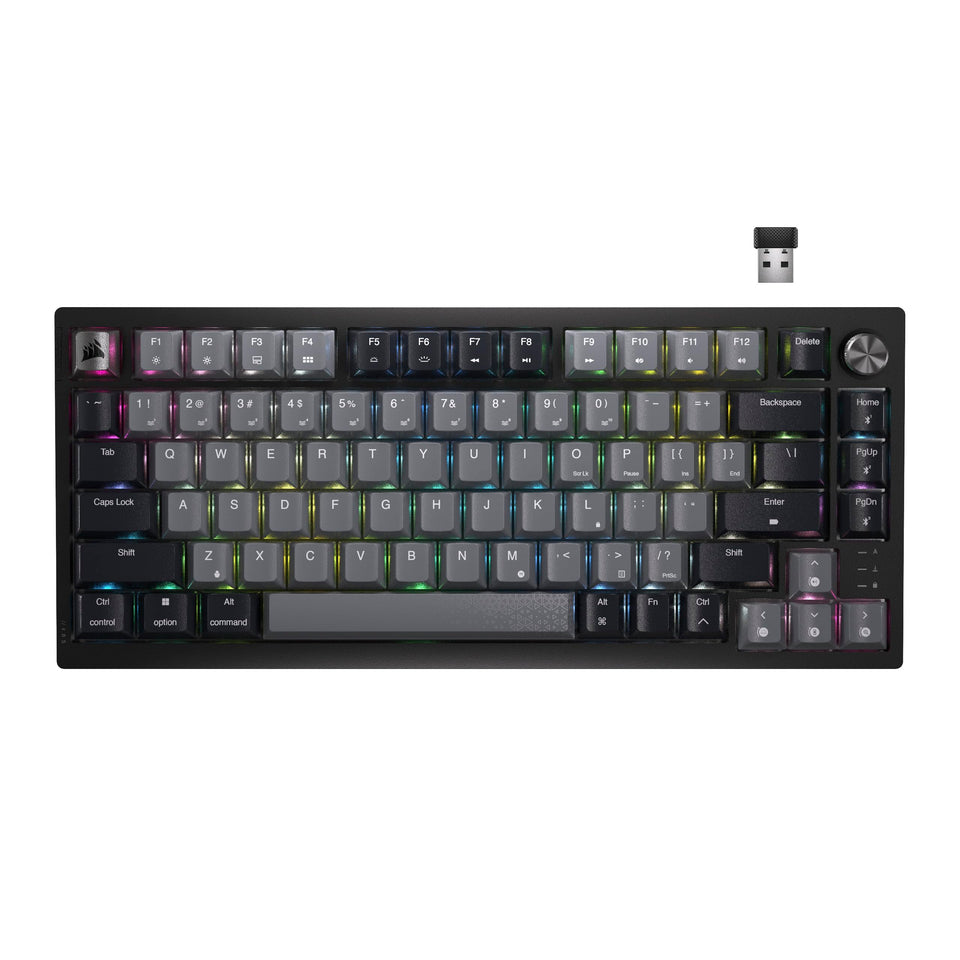 Corsair K65 Plus Wireless front view for compact desk setup and gaming