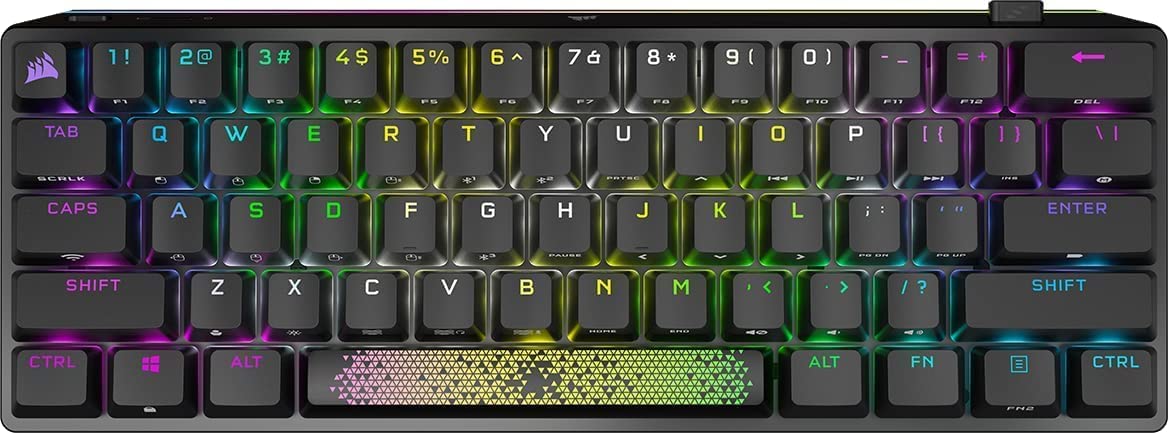 Corsair K70 Pro Mini 60% keyboard with compact aluminum frame for small desks.