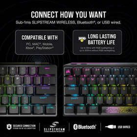 Corsair K70 Pro Mini Cherry MX Speed switches for fast keystrokes.