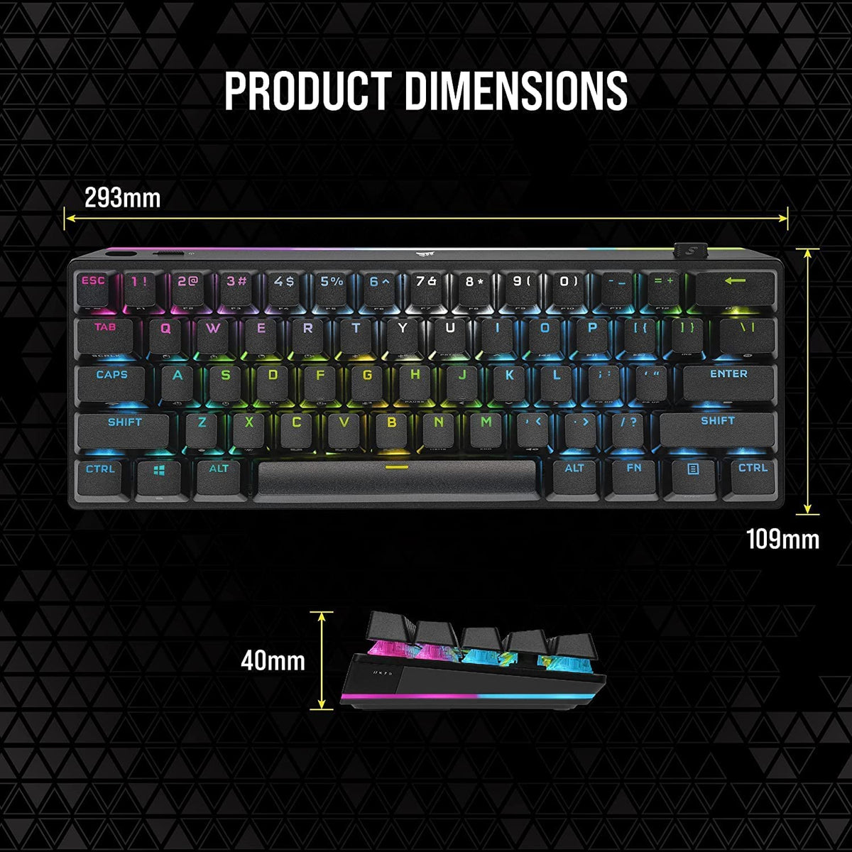 Corsair K70 Pro Mini interchangeable switches for customizable feel.