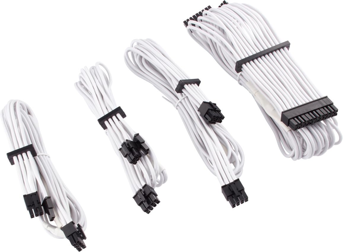 CORSAIR Premium sleeved cables white packshot showcasing sleek routing.