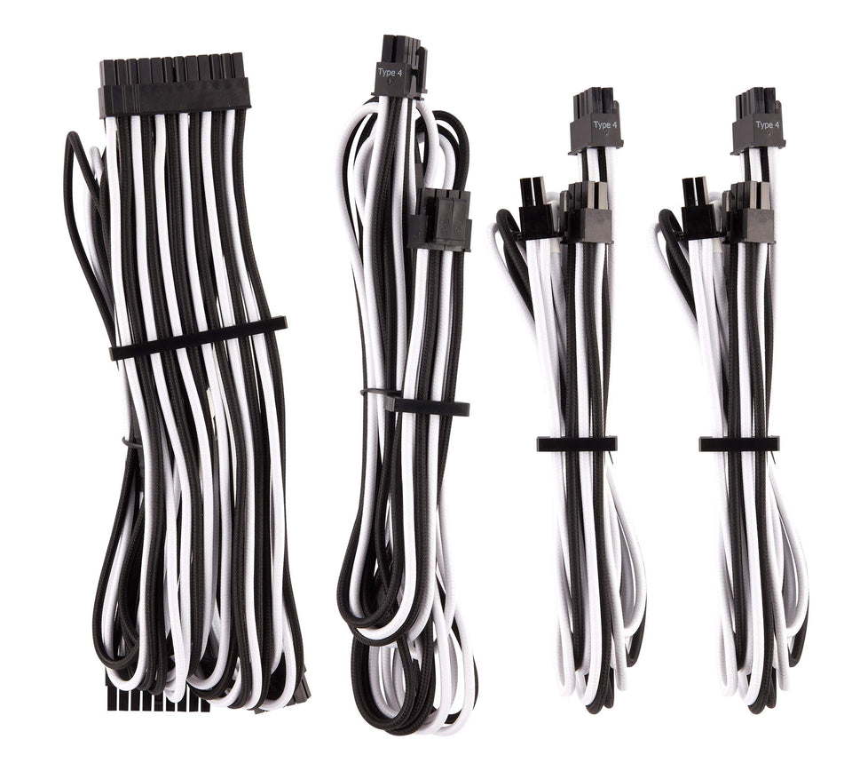 Corsair premium sleeved PSU cables in white and black for a clean build