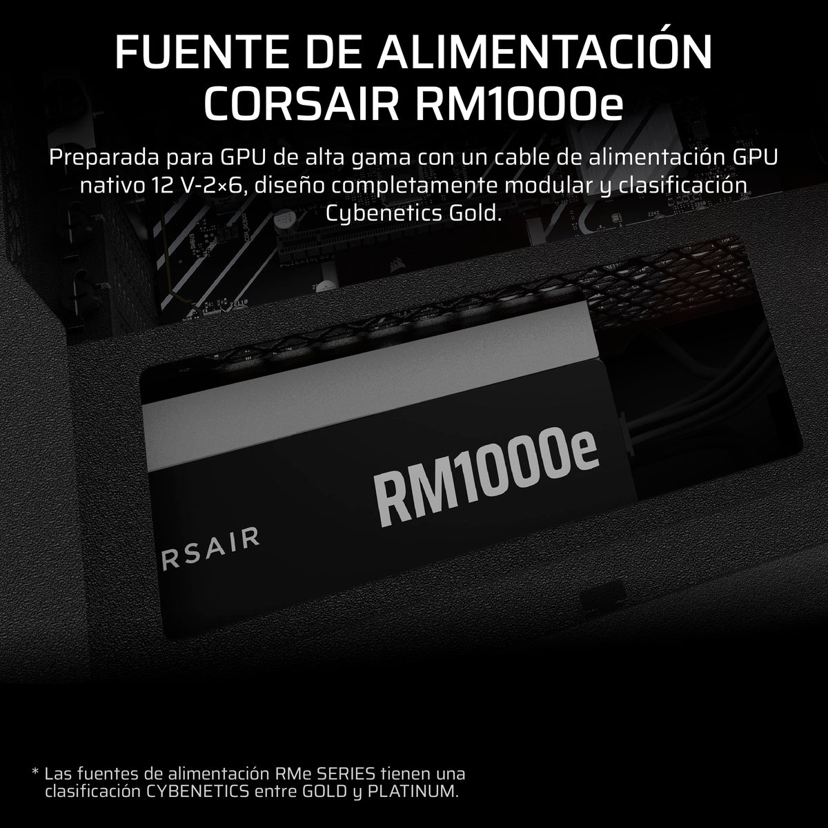 Corsair RM1000e back panel with 12V-2x6 PCIe cables.