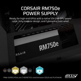 Corsair RM750e modular cables organized for clean, flexible builds.