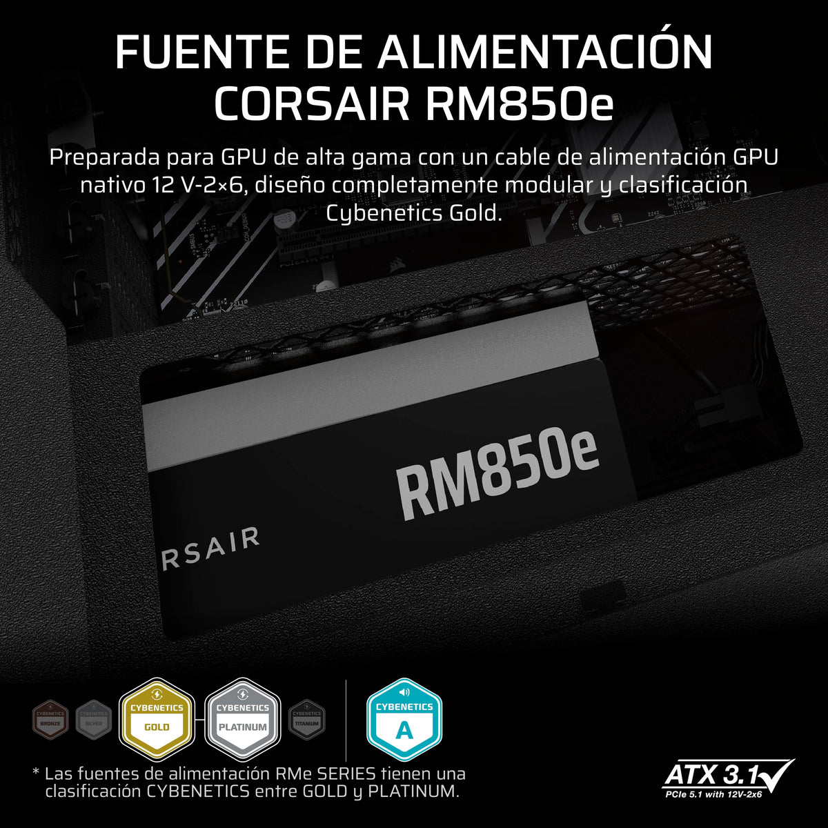 Corsair RM850e 120mm rifle-bearing fan delivering quiet operation