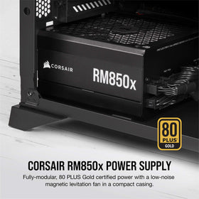 Corsair RM850x modular cabling highlights clean cable management for tidy builds.
