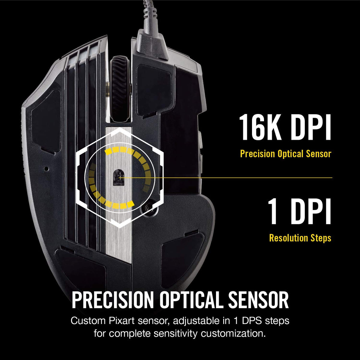 Corsair Scimitar Pro RGB mouse dynamic RGB lighting for immersive aesthetics.