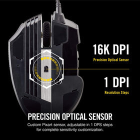 Corsair Scimitar Pro RGB mouse dynamic RGB lighting for immersive aesthetics.