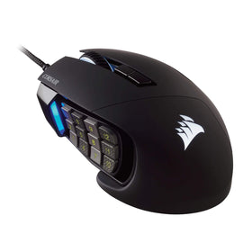 Corsair Scimitar Pro RGB mouse front view for ergonomic grip during long gaming sessions.