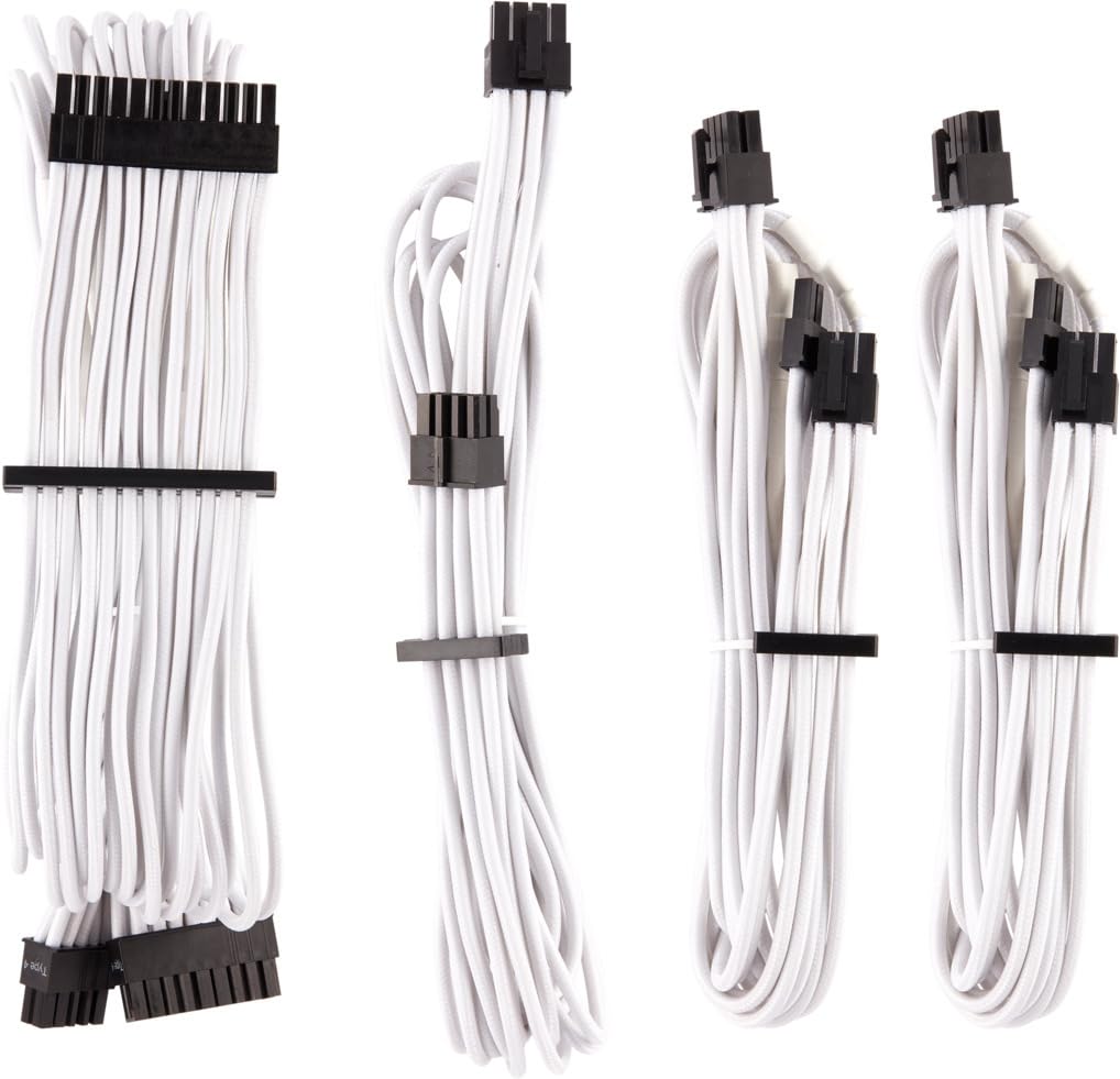 CORSAIR sleeved cables close-up highlights heatshrink-less connectors.