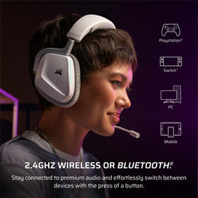 Corsair Void Wireless V2 microphone demonstrates omni-directional design for clear team communication.
