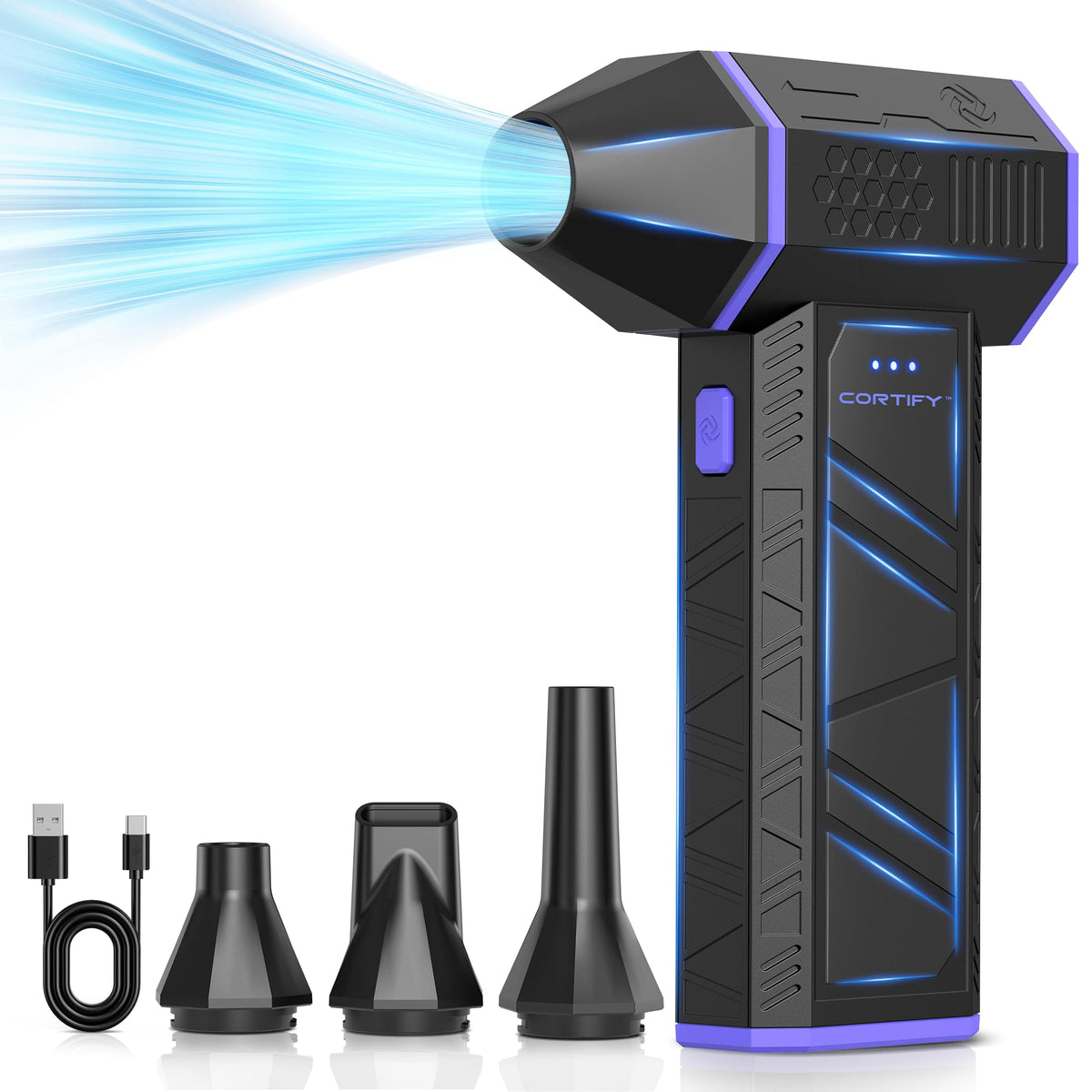 Cortify electric duster in action delivering powerful 130k rpm dust removal.