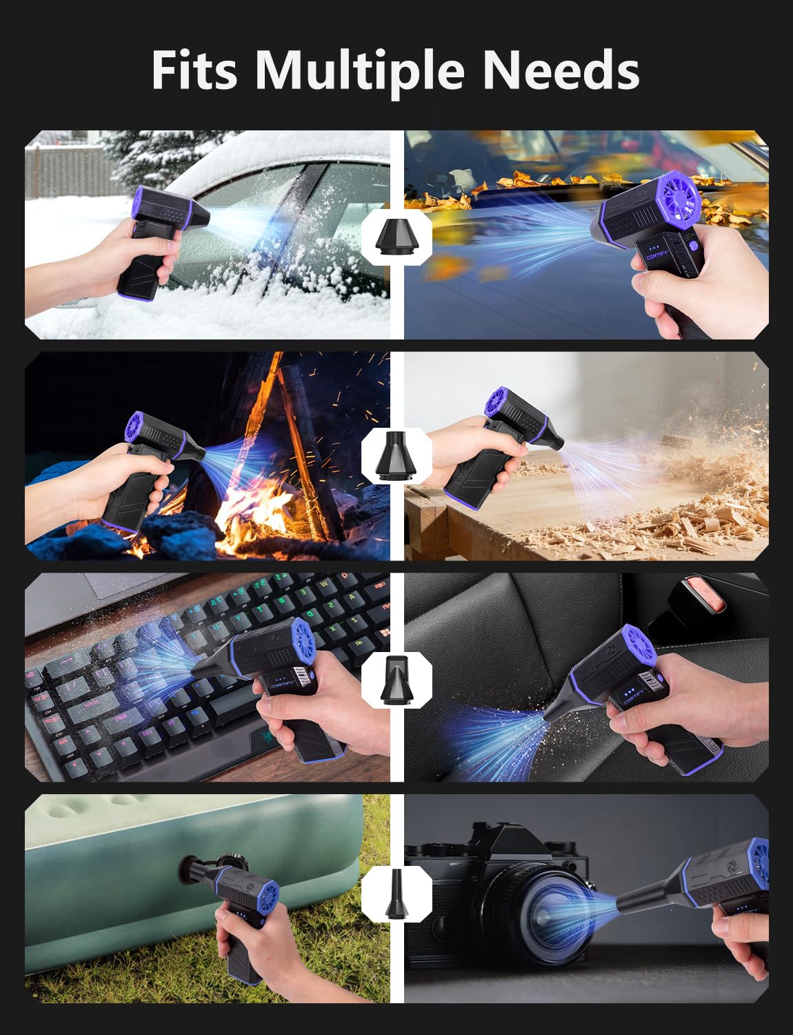 Cortify ideal for keyboard, car interiors, and leaves cleaning.