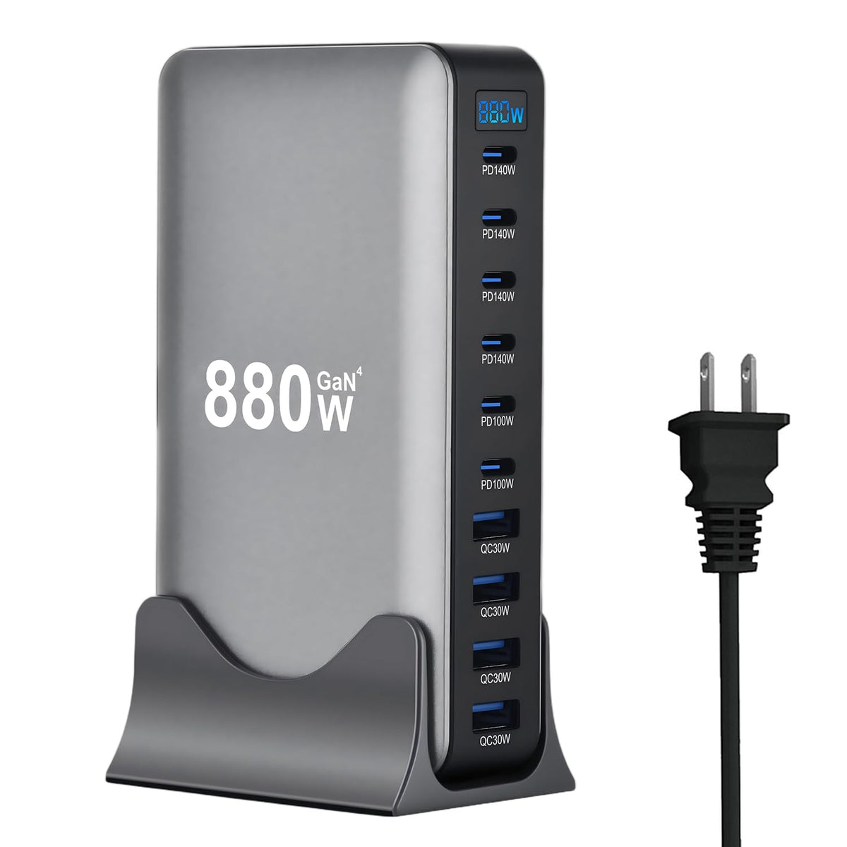 COSCTOR front view showing all 10 ports and organized charging benefits