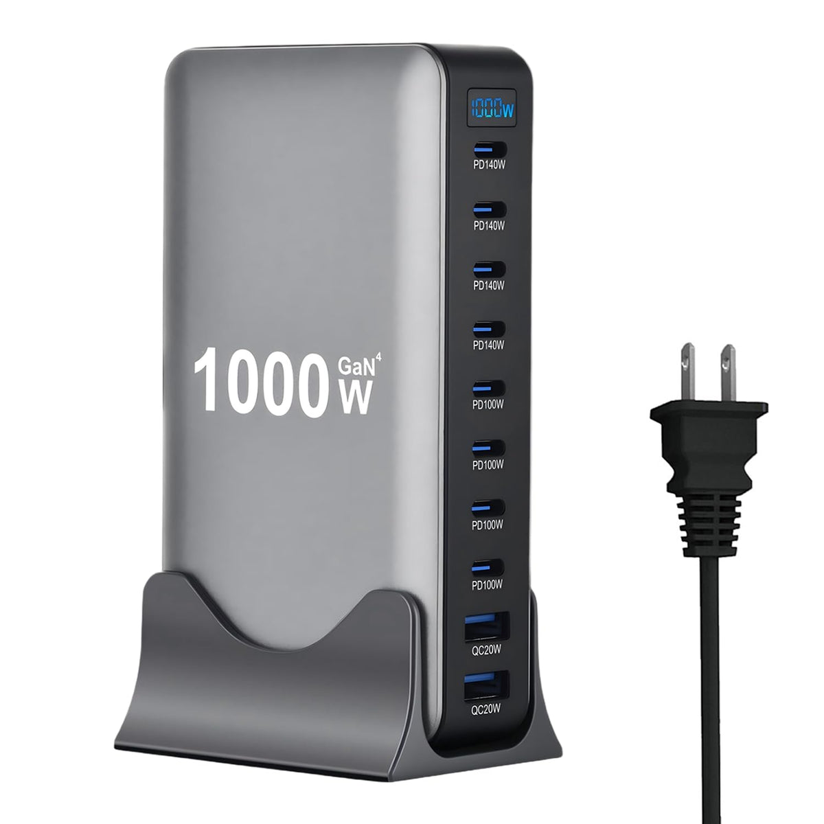 COSCTOR front view of 10-port GaN charger showing compact design and utility